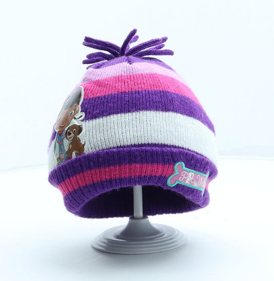 George Girls Purple Colourblock Acrylic Beanie One Size - Pet Vet UK Size 4-6 Years