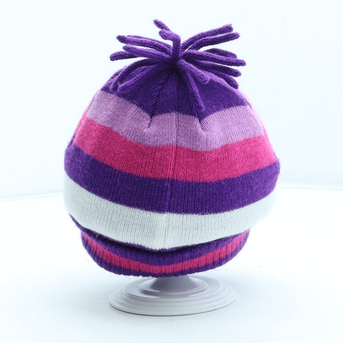 George Girls Purple Colourblock Acrylic Beanie One Size - Pet Vet UK Size 4-6 Years