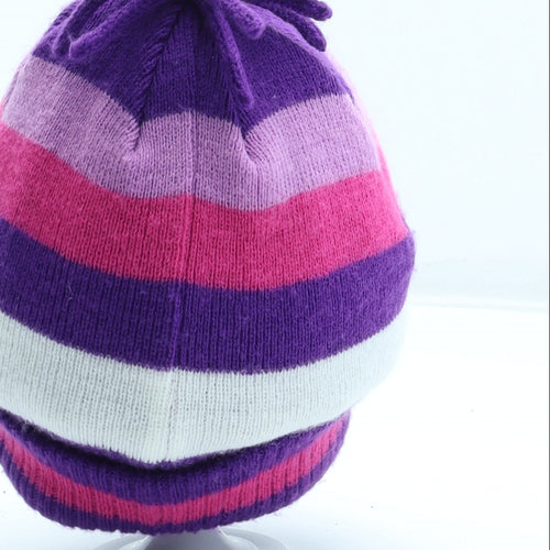 George Girls Purple Colourblock Acrylic Beanie One Size - Pet Vet UK Size 4-6 Years