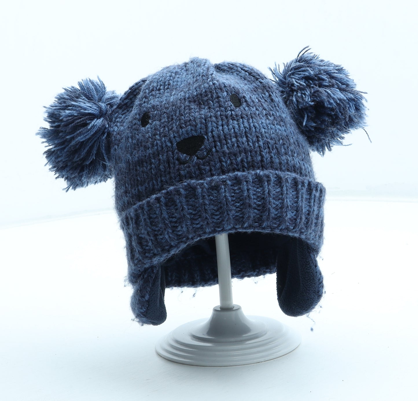 F&F Boys Blue Acrylic Bobble Hat Size S - Bear UK Size 3-6 Months