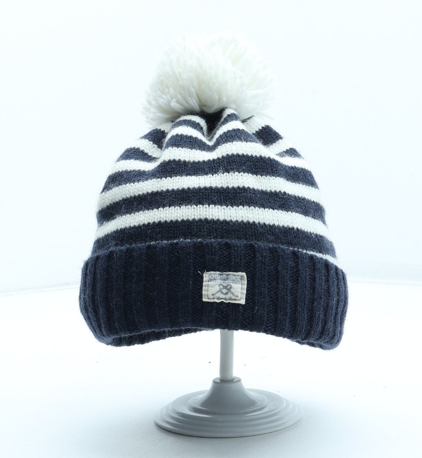 Quba Womens Blue Striped Acrylic Bobble Hat One Size