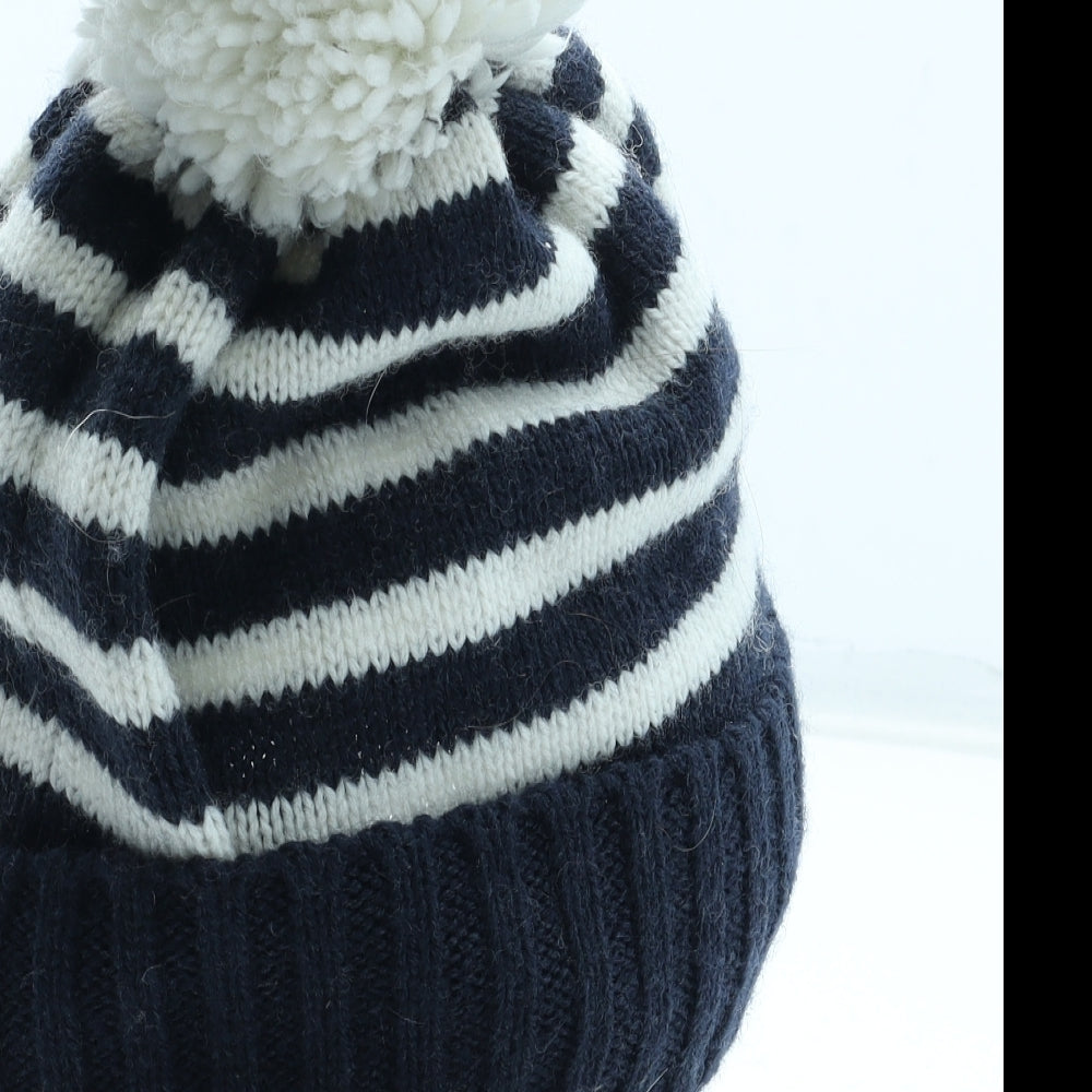 Quba Womens Blue Striped Acrylic Bobble Hat One Size