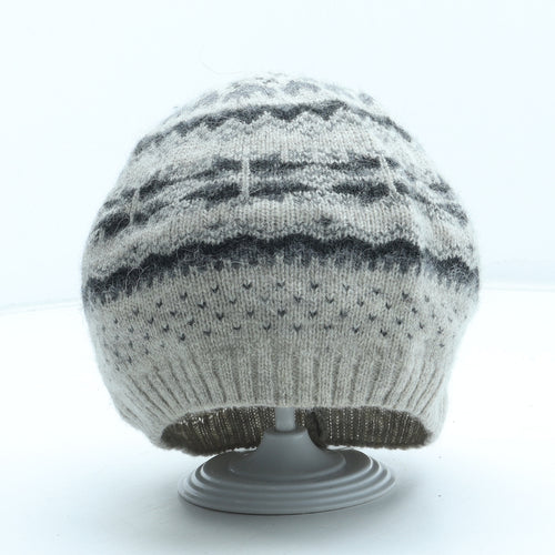 M&Co Womens Grey Fair Isle Wool Beanie One Size