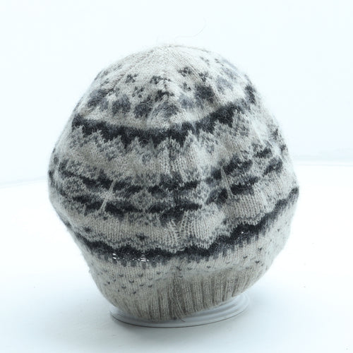 M&Co Womens Grey Fair Isle Wool Beanie One Size