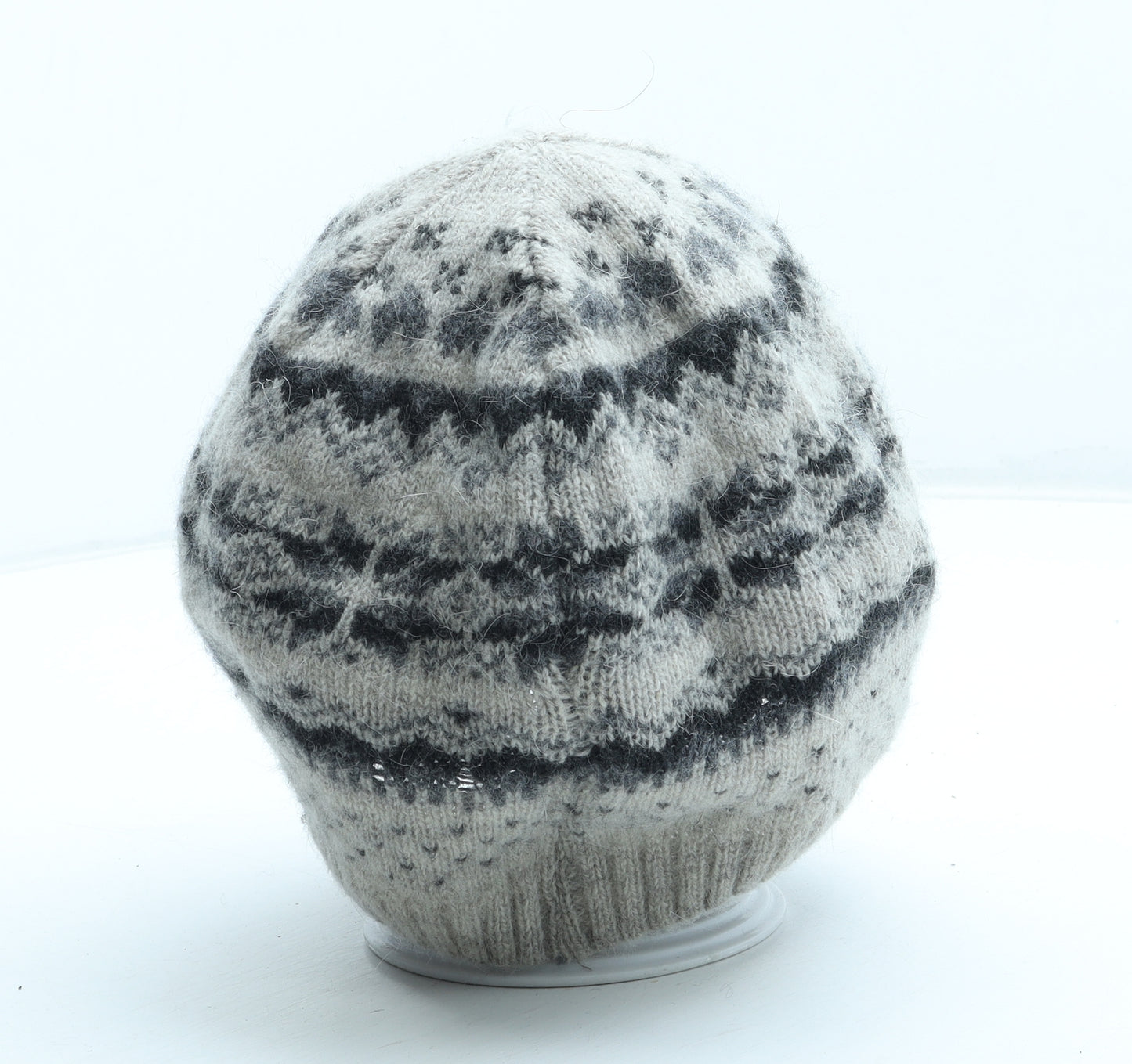 M&Co Womens Grey Fair Isle Wool Beanie One Size