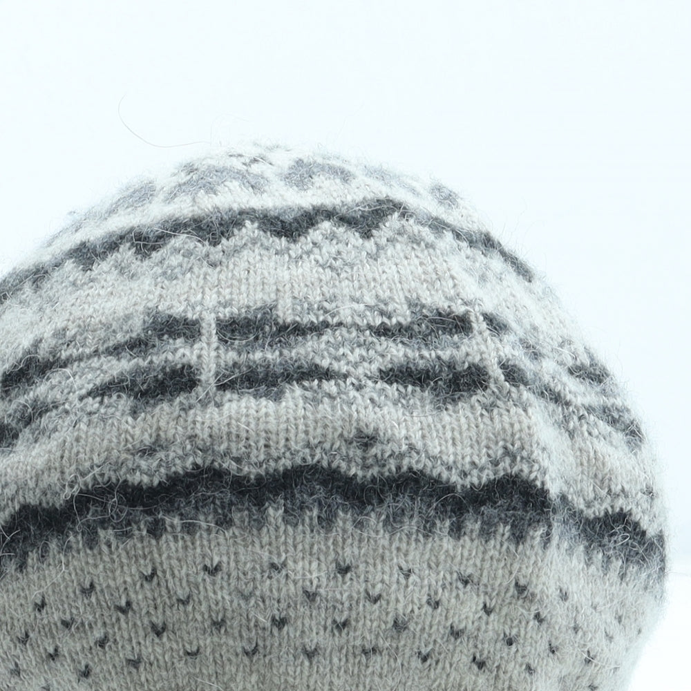 M&Co Womens Grey Fair Isle Wool Beanie One Size