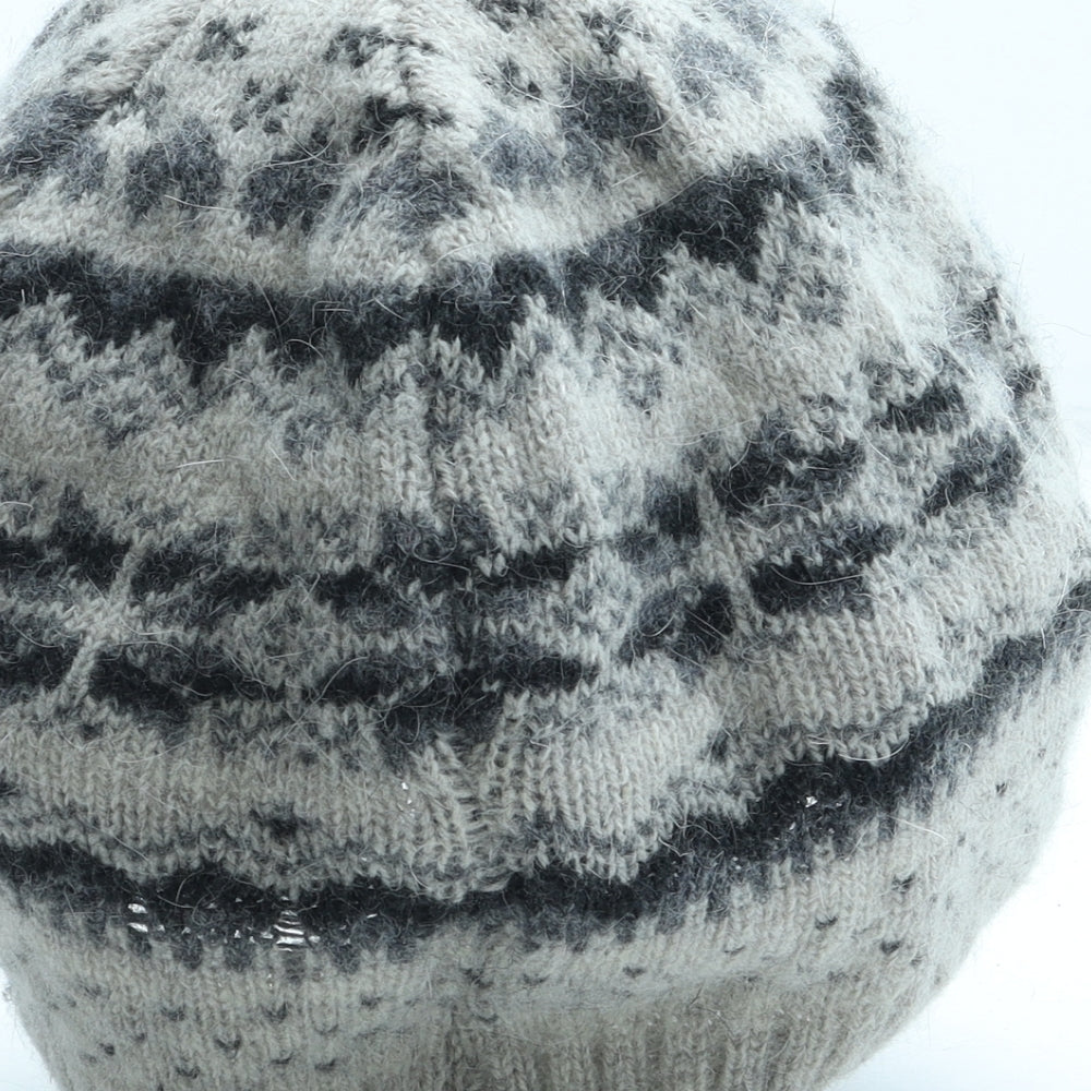 M&Co Womens Grey Fair Isle Wool Beanie One Size