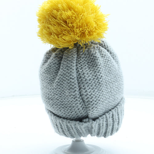 George Girls Grey Floral Acrylic Bobble Hat One Size