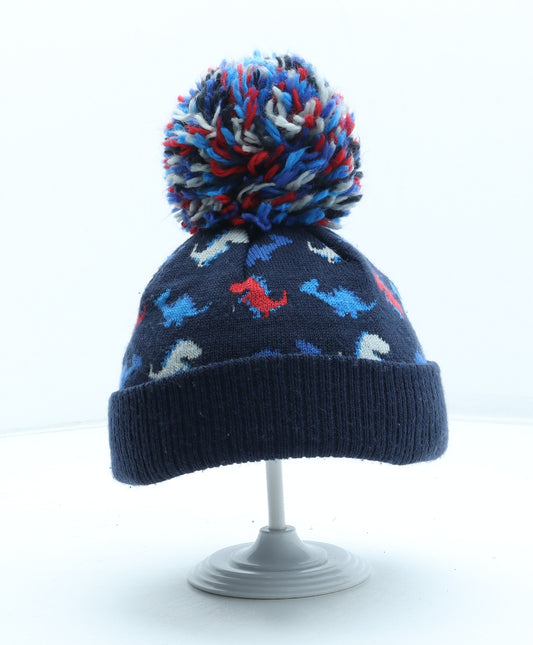 NEXT Boys Blue Geometric Acrylic Bobble Hat One Size - Dinosaur Pattern