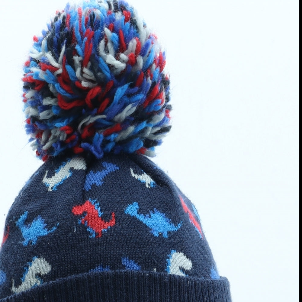 NEXT Boys Blue Geometric Acrylic Bobble Hat One Size - Dinosaur Pattern
