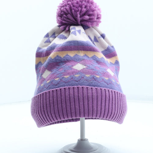 Marks and Spencer Girls Multicoloured Geometric Acrylic Bobble Hat One Size - UK Size 10-13 Years