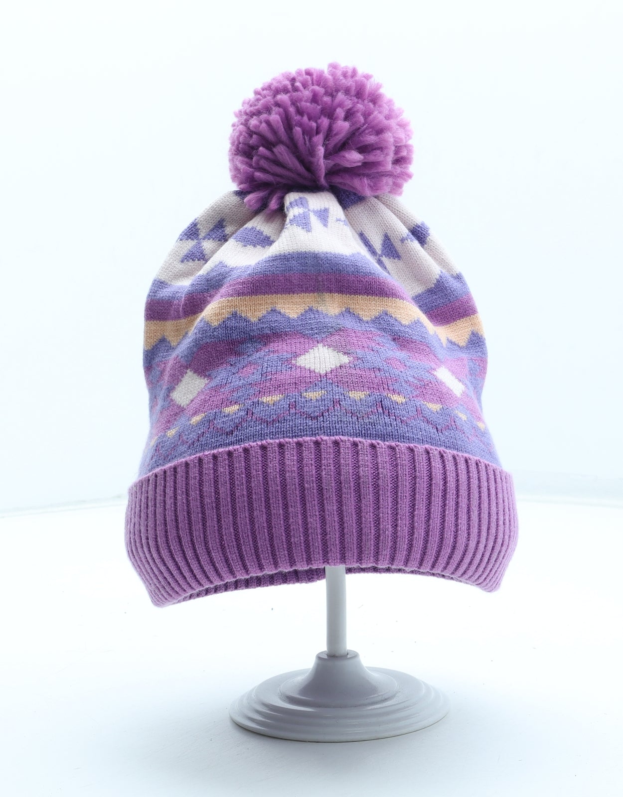 Marks and Spencer Girls Multicoloured Geometric Acrylic Bobble Hat One Size - UK Size 10-13 Years