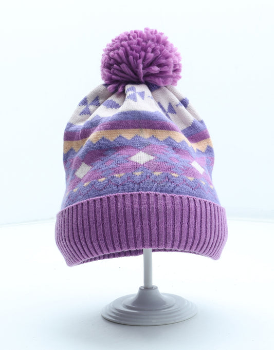 Marks and Spencer Girls Multicoloured Geometric Acrylic Bobble Hat One Size - UK Size 10-13 Years