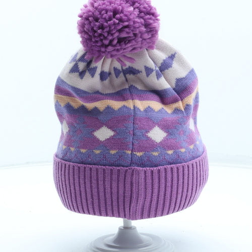 Marks and Spencer Girls Multicoloured Geometric Acrylic Bobble Hat One Size - UK Size 10-13 Years