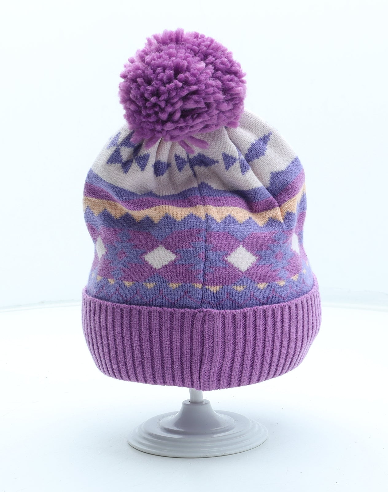 Marks and Spencer Girls Multicoloured Geometric Acrylic Bobble Hat One Size - UK Size 10-13 Years