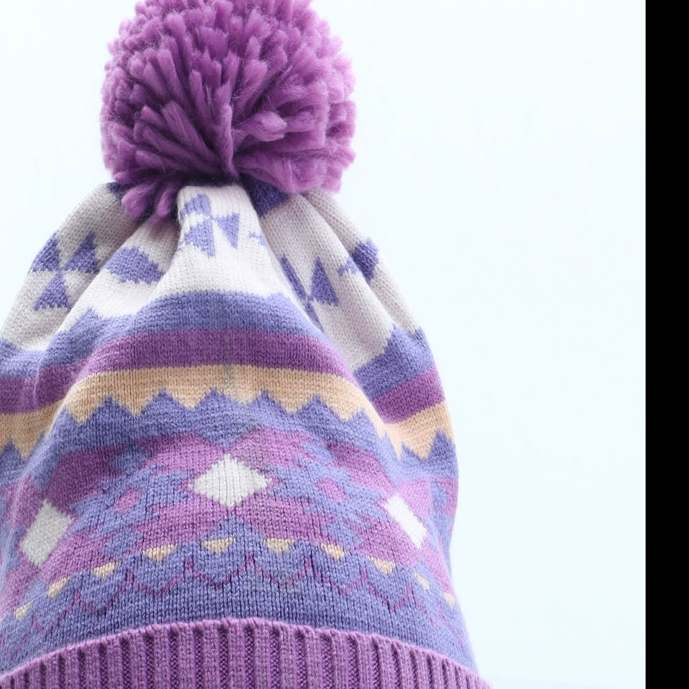 Marks and Spencer Girls Multicoloured Geometric Acrylic Bobble Hat One Size - UK Size 10-13 Years