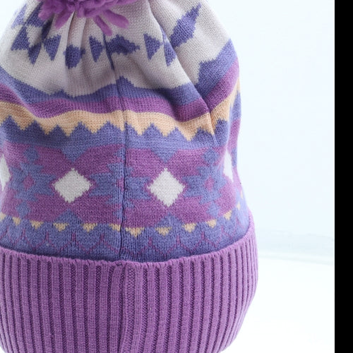 Marks and Spencer Girls Multicoloured Geometric Acrylic Bobble Hat One Size - UK Size 10-13 Years