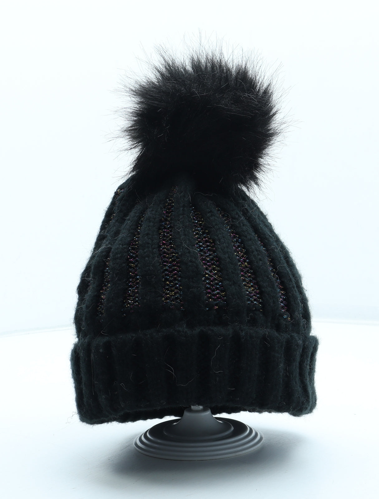 Matalan Womens Black Acrylic Bobble Hat One Size