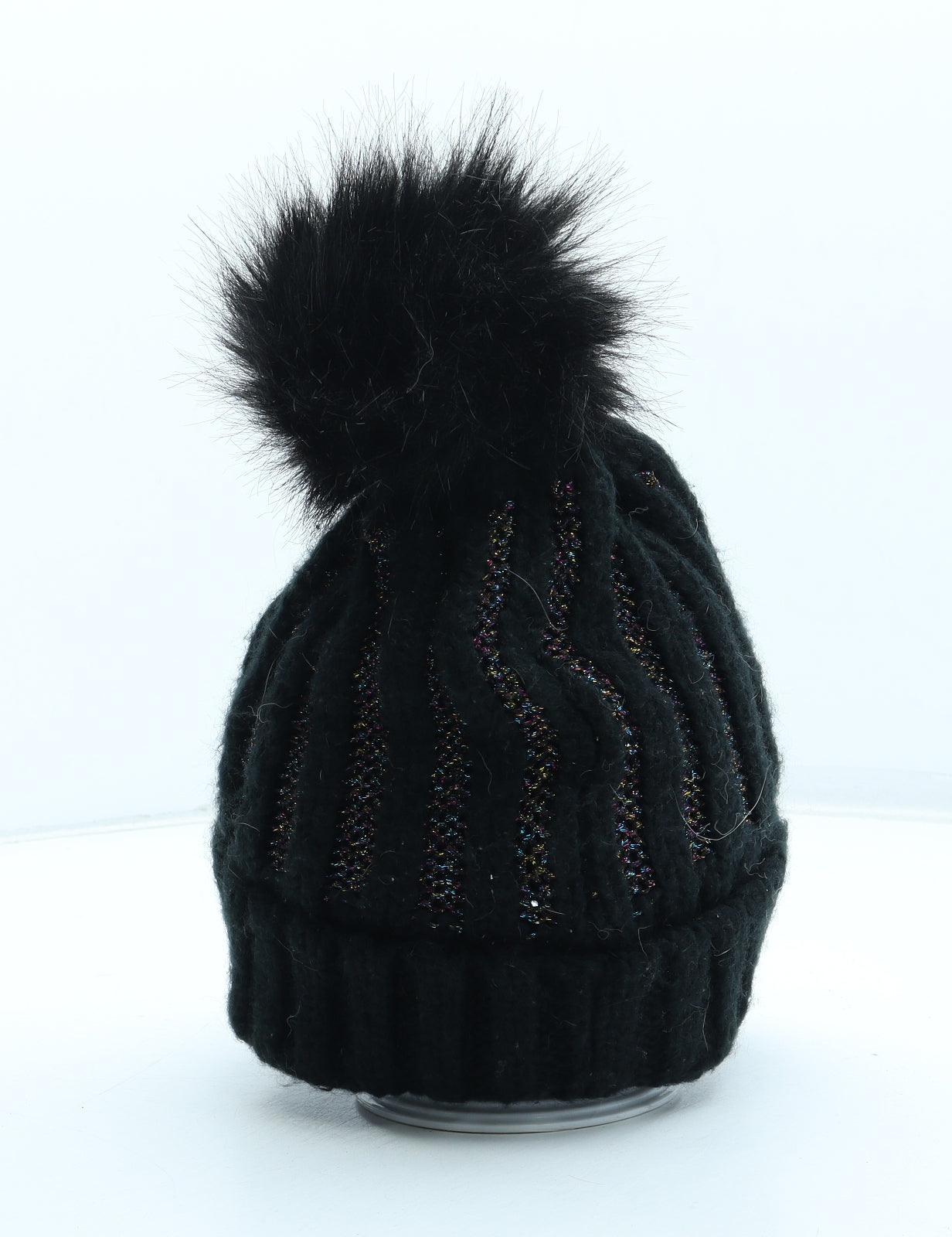 Matalan Womens Black Acrylic Bobble Hat One Size