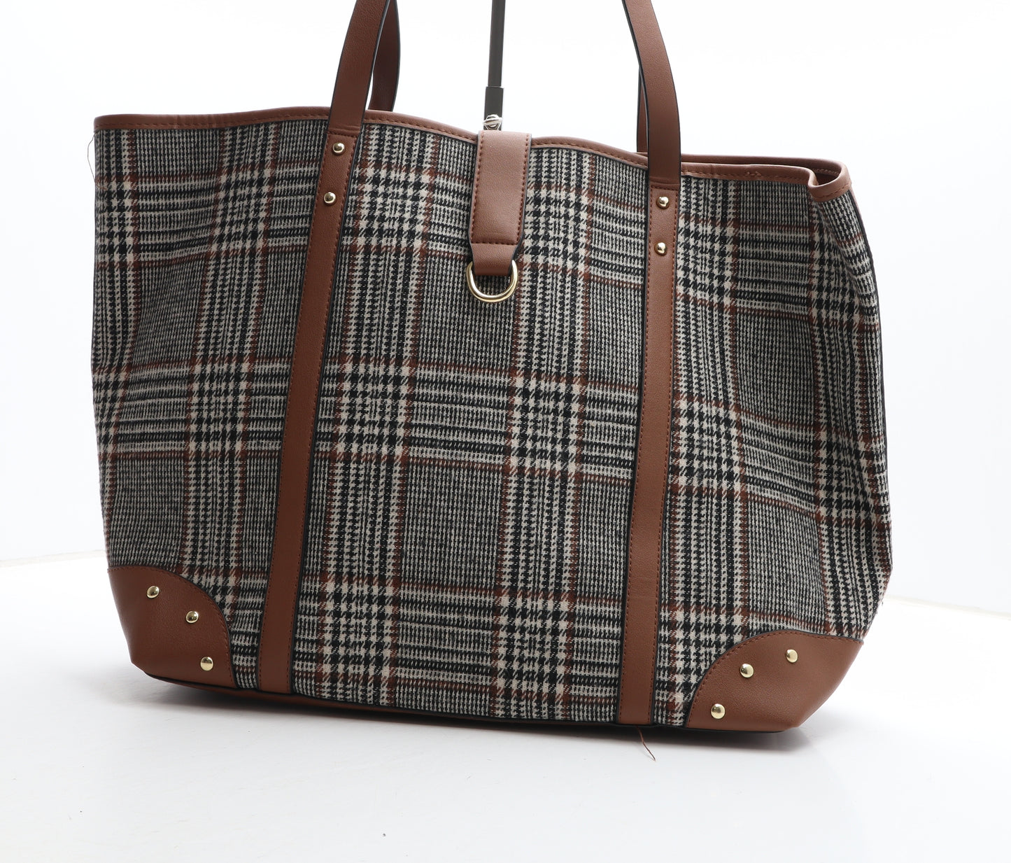 Atmosphere Womens Brown Plaid PVC Shoulder Bag Size Large