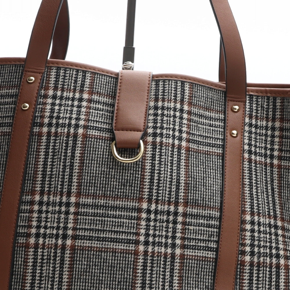 Atmosphere Womens Brown Plaid PVC Shoulder Bag Size Large