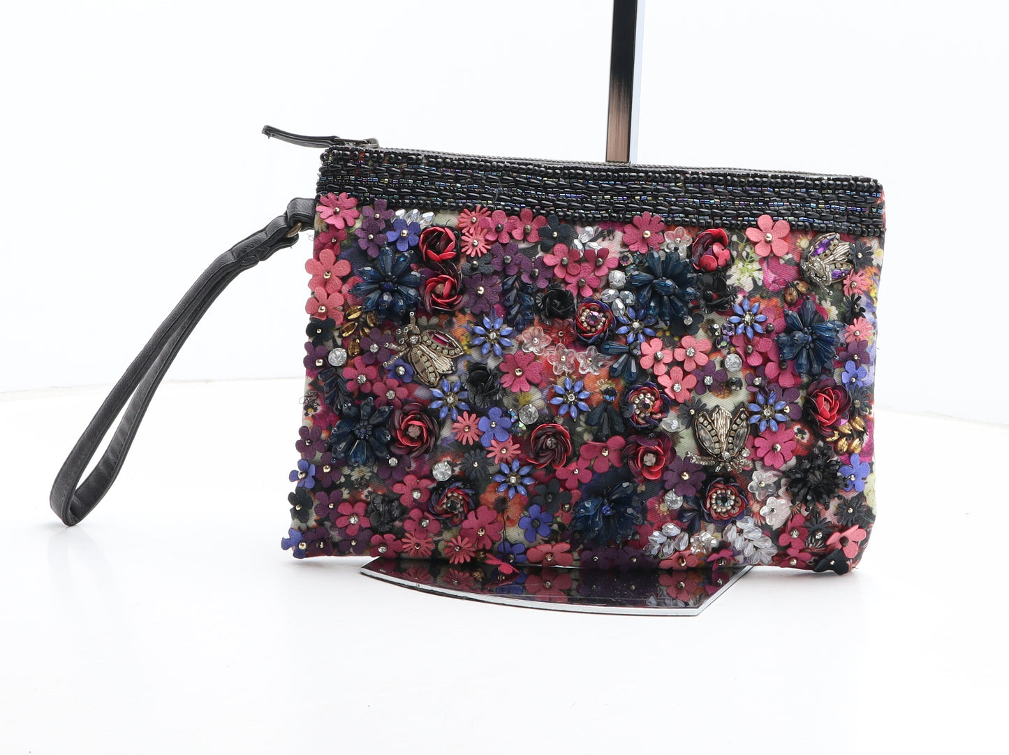 Accessorize Womens Black Floral Cotton Clutch Size Medium