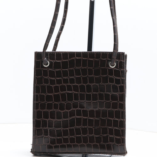 Stead & Simpson Womens Brown Animal Print Polyurethane Shoulder Bag Size Medium - Croc Texture
