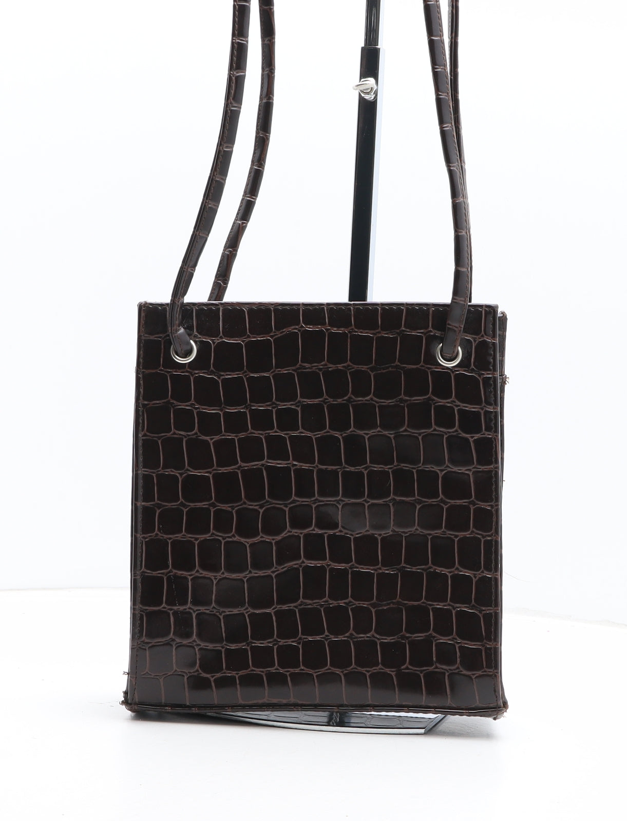 Stead & Simpson Womens Brown Animal Print Polyurethane Shoulder Bag Size Medium - Croc Texture