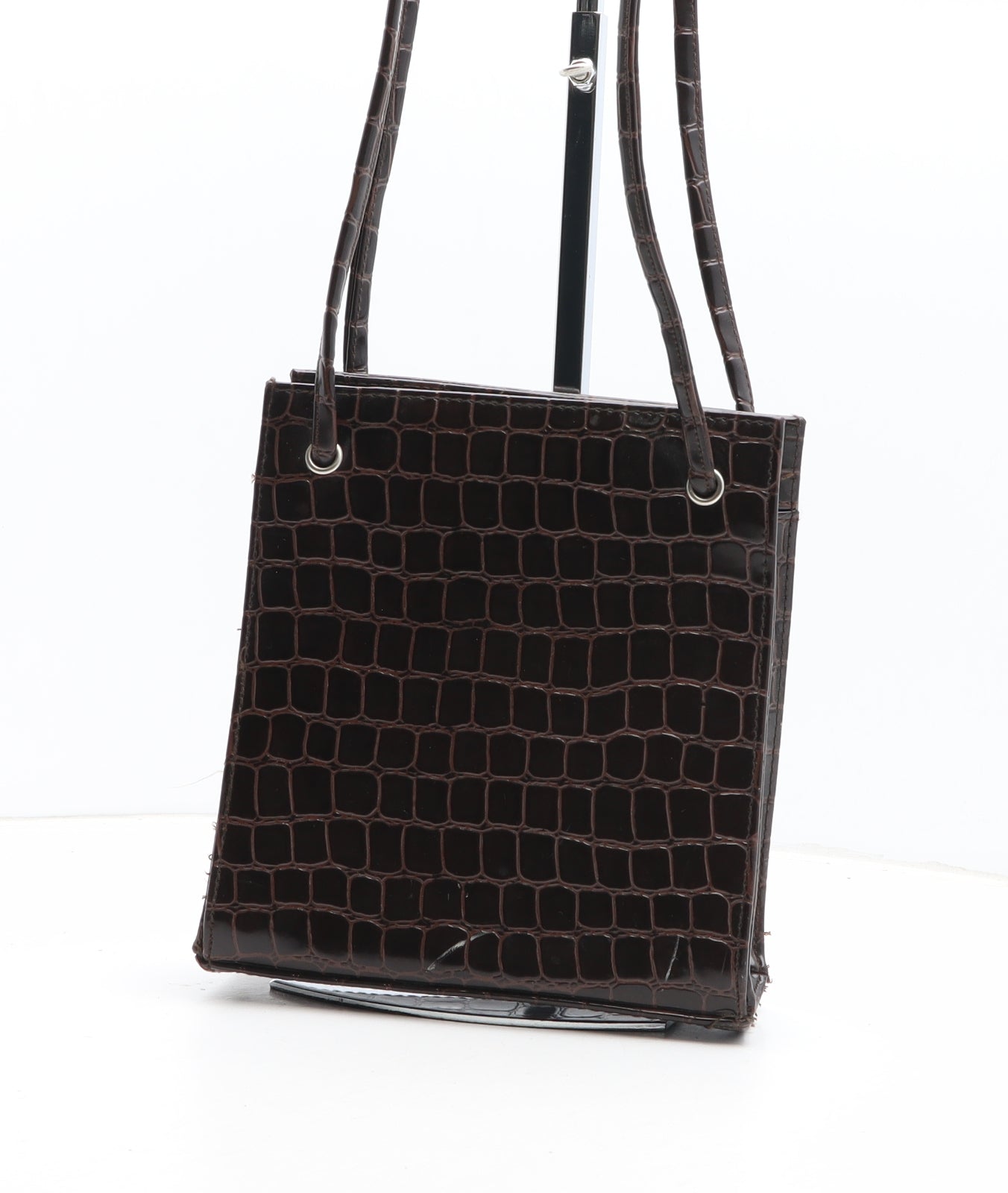 Stead & Simpson Womens Brown Animal Print Polyurethane Shoulder Bag Size Medium - Croc Texture