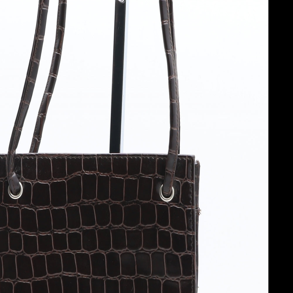 Stead & Simpson Womens Brown Animal Print Polyurethane Shoulder Bag Size Medium - Croc Texture