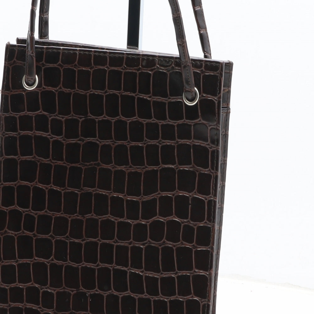 Stead & Simpson Womens Brown Animal Print Polyurethane Shoulder Bag Size Medium - Croc Texture
