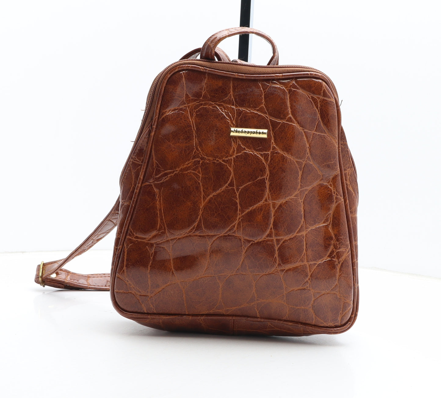 Metropolis Womens Brown Geometric Polyurethane Backpack Size Medium