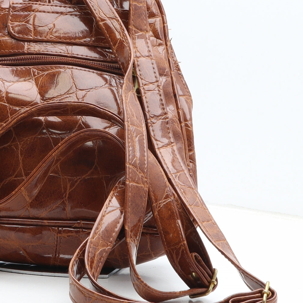 Metropolis Womens Brown Geometric Polyurethane Backpack Size Medium