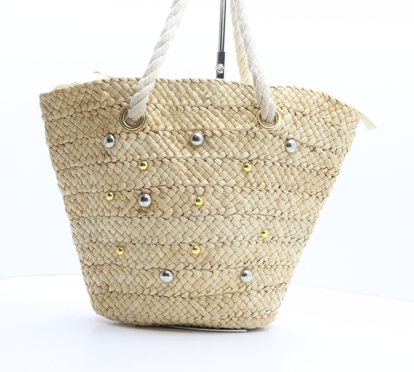 Preworn Womens Beige Paper Fibre Top Handle Bag Size Large