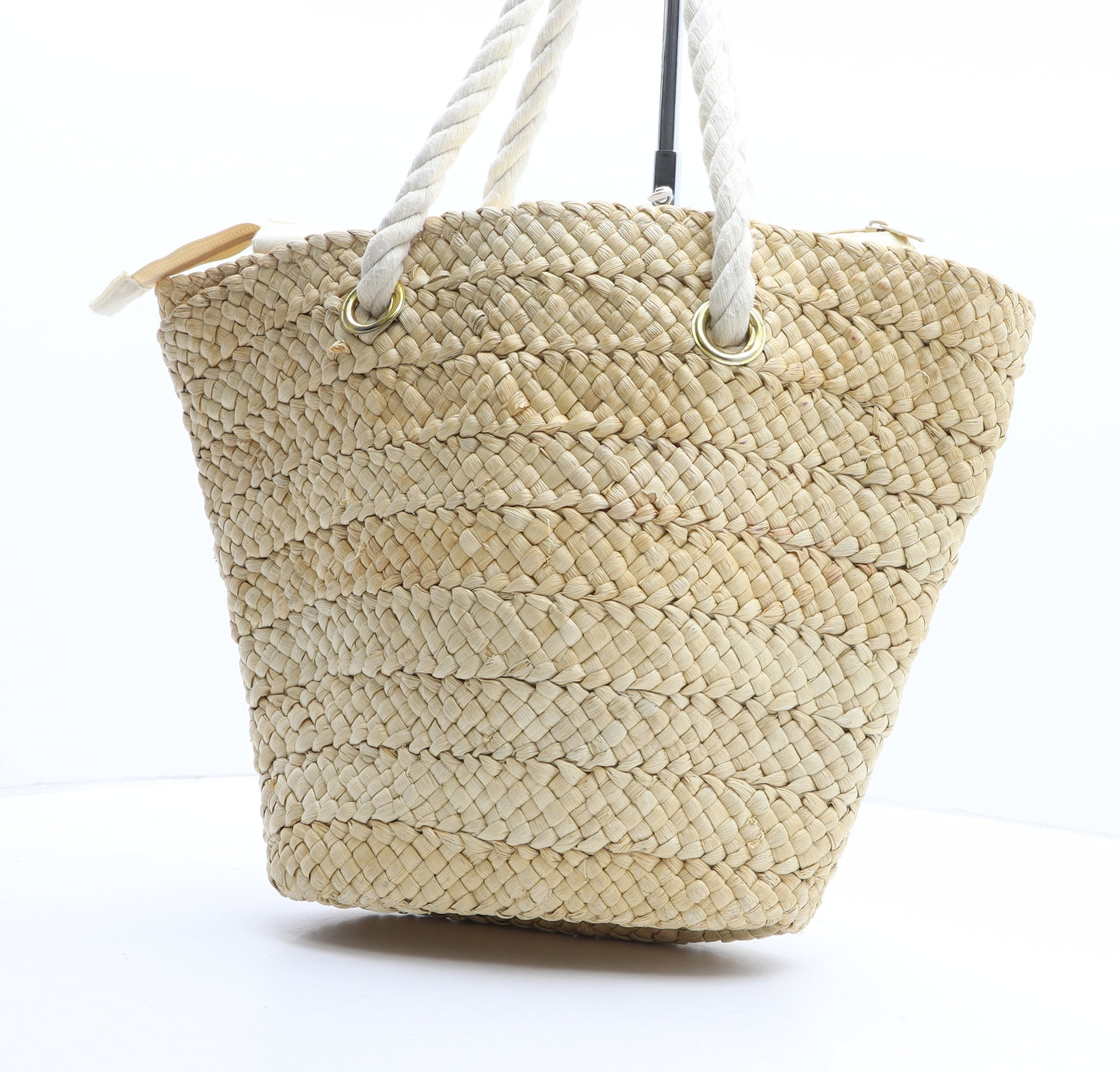 Preworn Womens Beige Paper Fibre Top Handle Bag Size Large