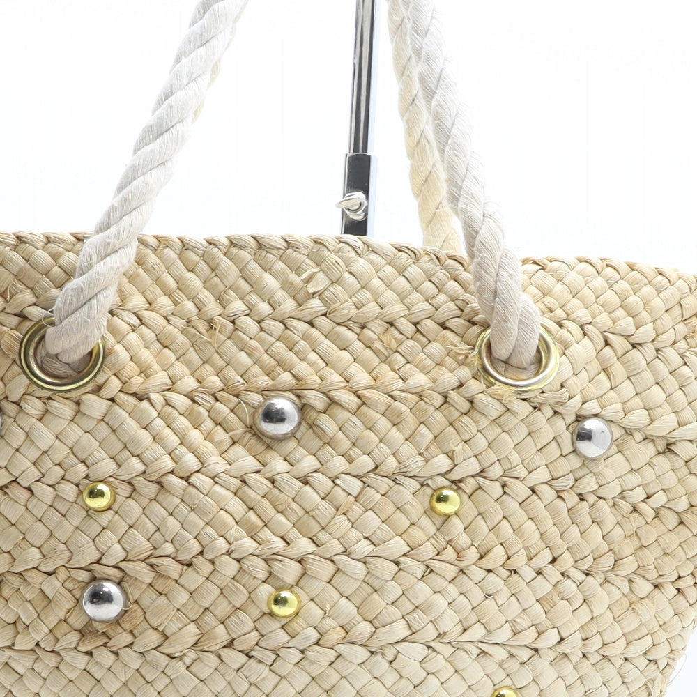Preworn Womens Beige Paper Fibre Top Handle Bag Size Large