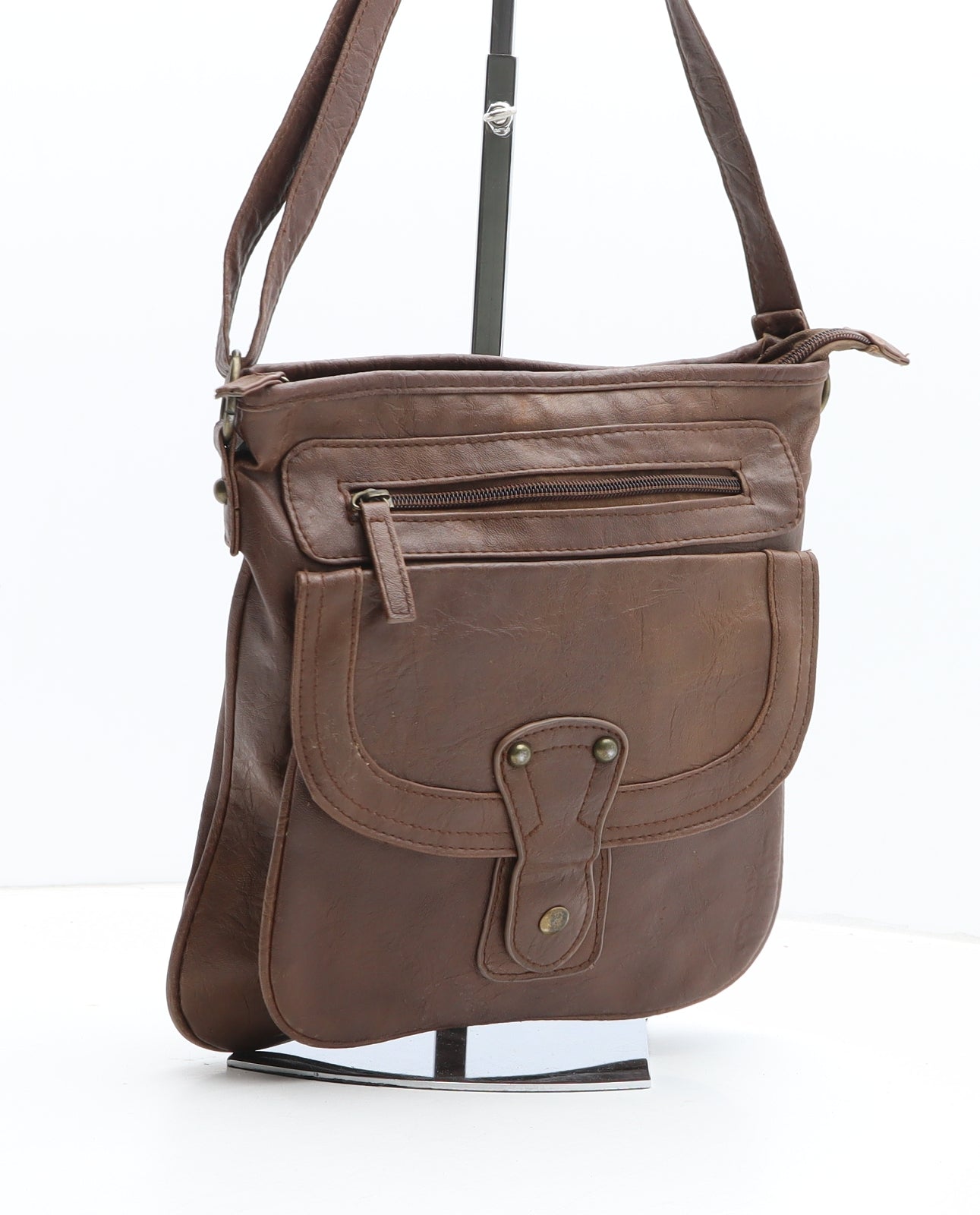 Preworn Womens Brown Polyurethane Crossbody Size Small