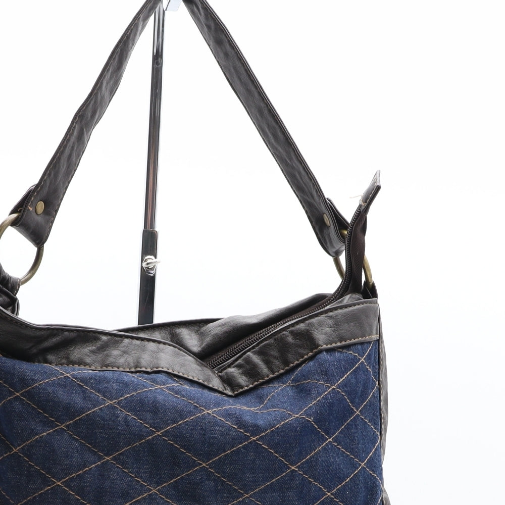 M&Co Womens Blue Argyle/Diamond Cotton Shoulder Bag Size Medium