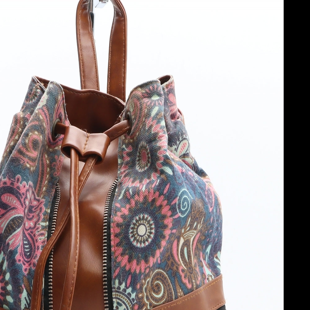Preworn Womens Multicoloured Geometric Cotton Backpack Size Medium