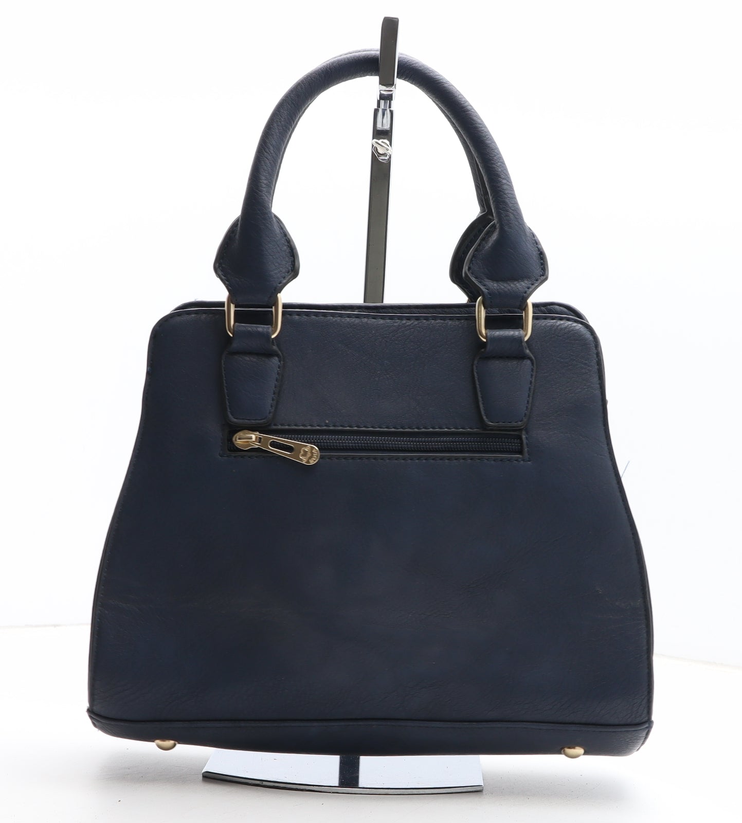 Preworn Womens Blue Polyurethane Top Handle Bag Size Small