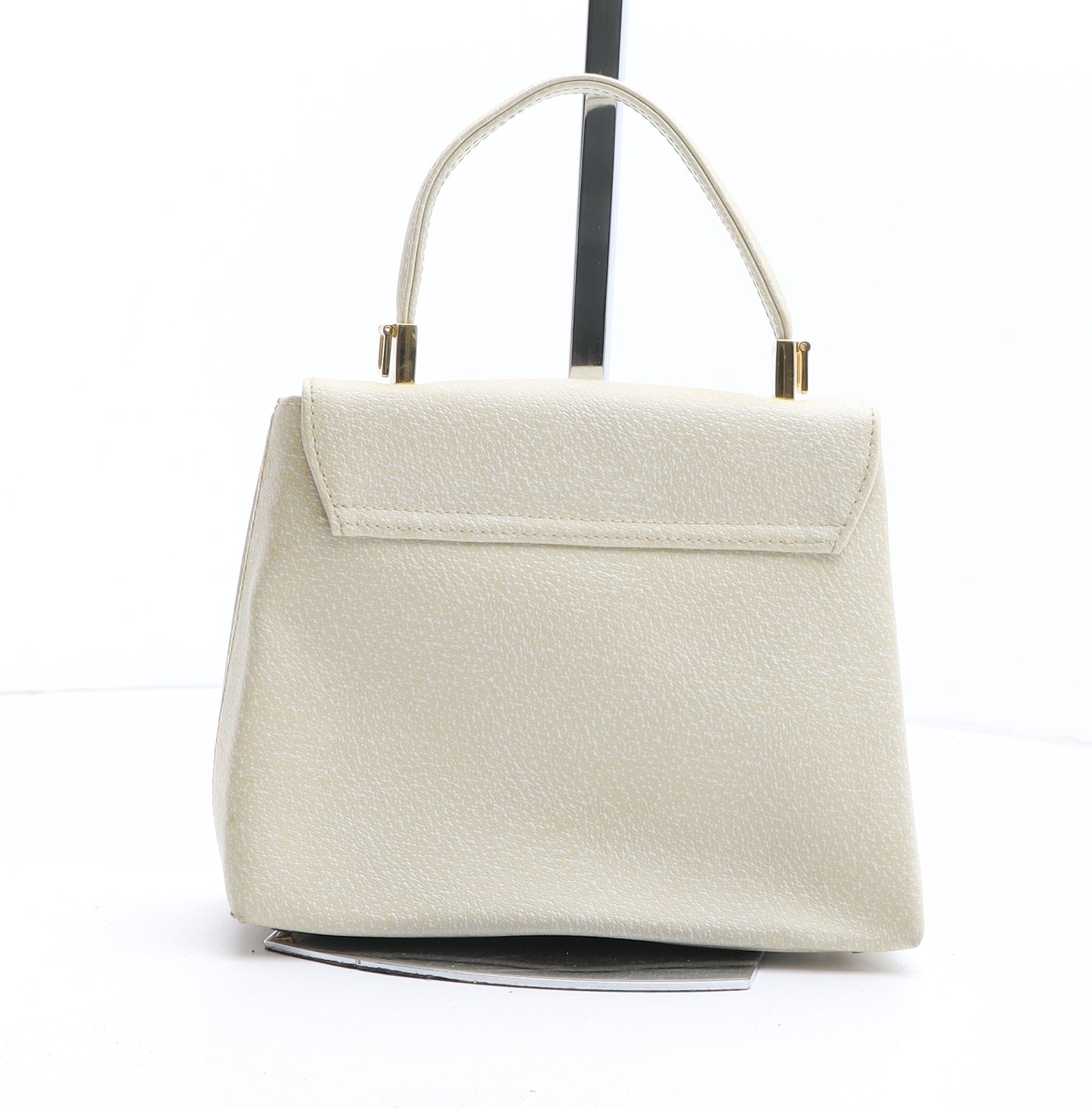 Preworn Womens Beige Polyurethane Top Handle Bag Size Small