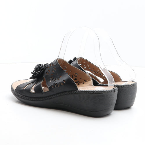 Cushion Walk Womens Black Geometric Synthetic Slip On Sandal UK
