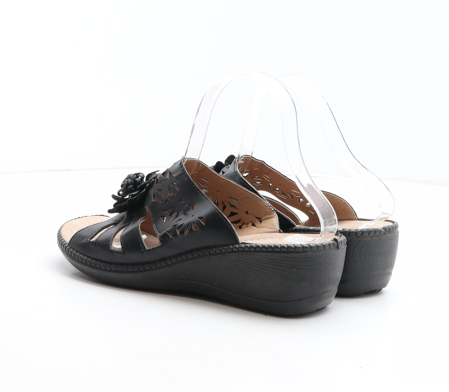 Cushion Walk Womens Black Geometric Synthetic Slip On Sandal UK