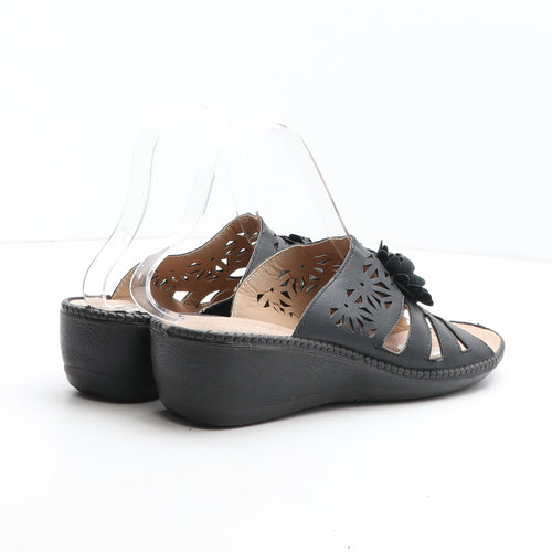 Cushion Walk Womens Black Geometric Synthetic Slip On Sandal UK