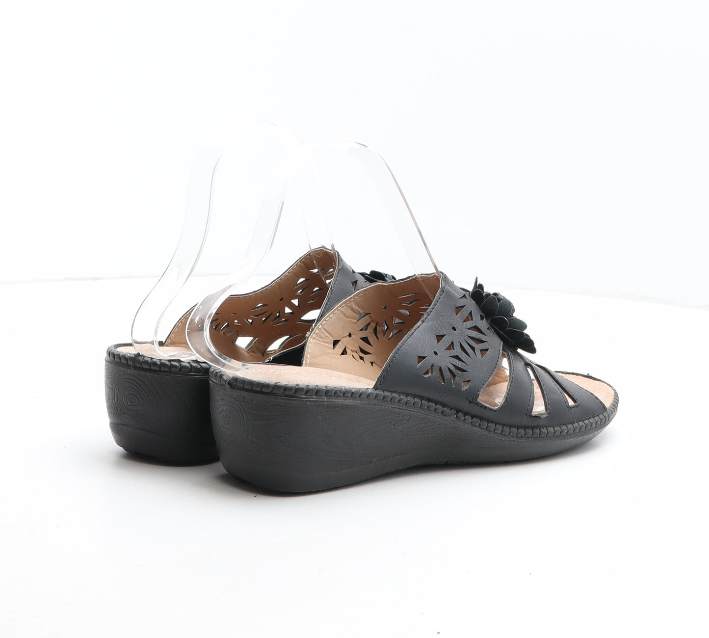 Cushion Walk Womens Black Geometric Synthetic Slip On Sandal UK