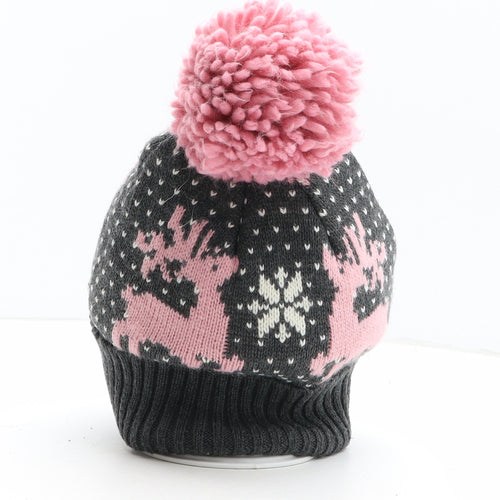 Atmosphere Womens Grey Fair Isle Acrylic Bobble Hat One Size - Reindeer Pattern