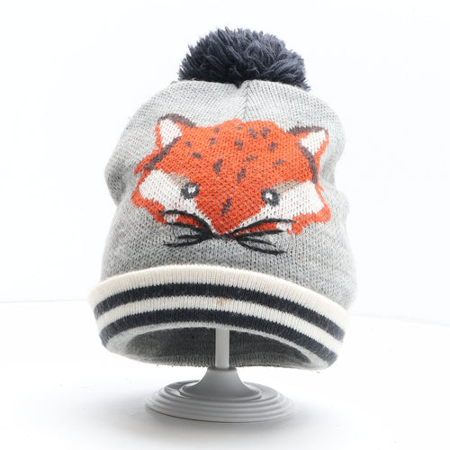 MANTARAY PRODUCTS Womens Grey Acrylic Bobble Hat One Size - Fox Detail