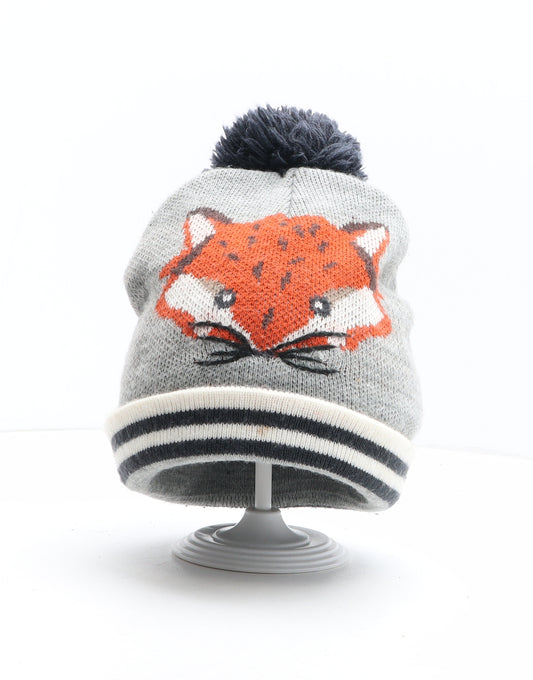 MANTARAY PRODUCTS Womens Grey Acrylic Bobble Hat One Size - Fox Detail