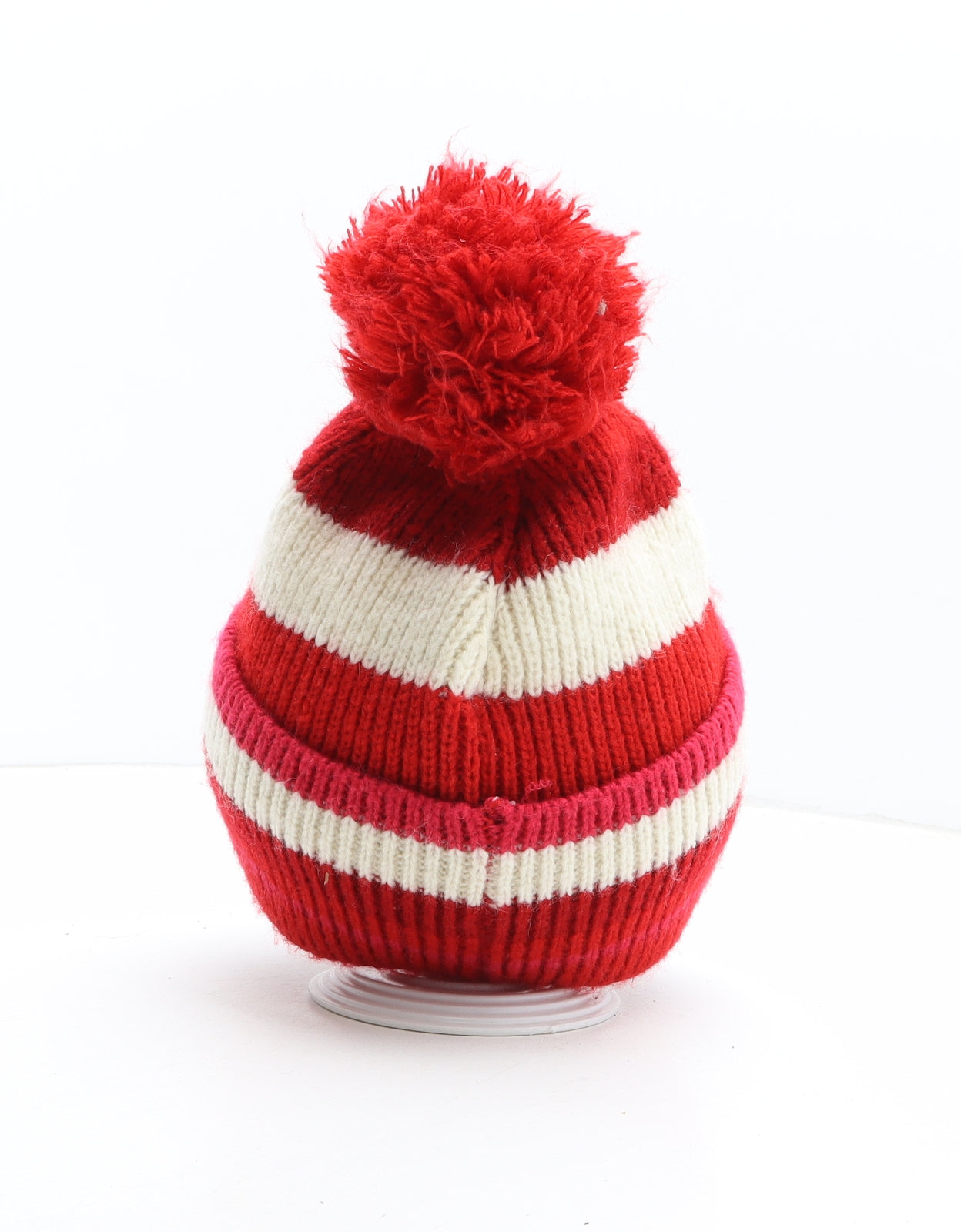 NEXT Womens Red Striped Acrylic Bobble Hat One Size