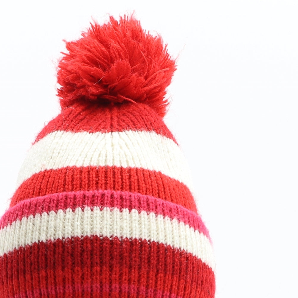 NEXT Womens Red Striped Acrylic Bobble Hat One Size